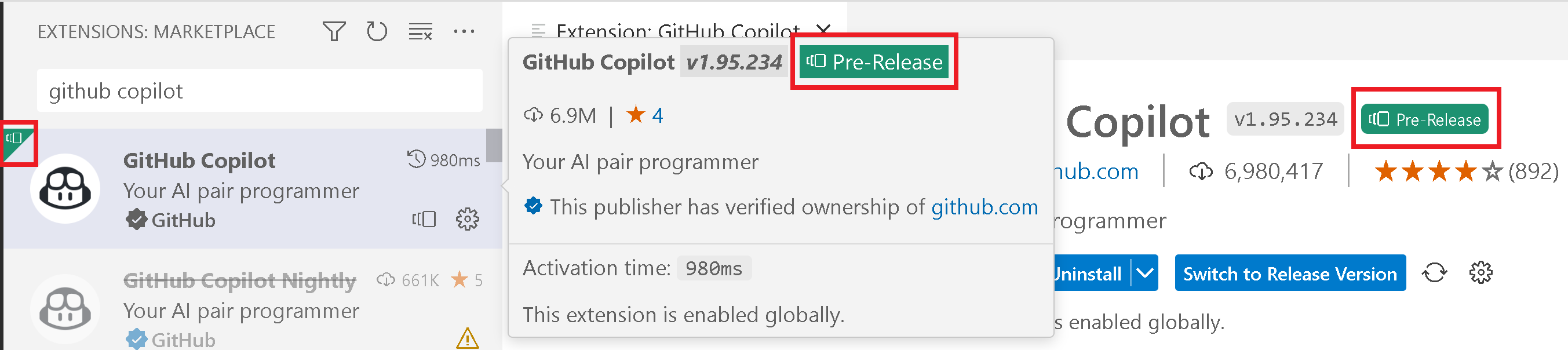 Pre-release version of Copilot extension