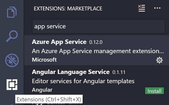 Select App Service extension